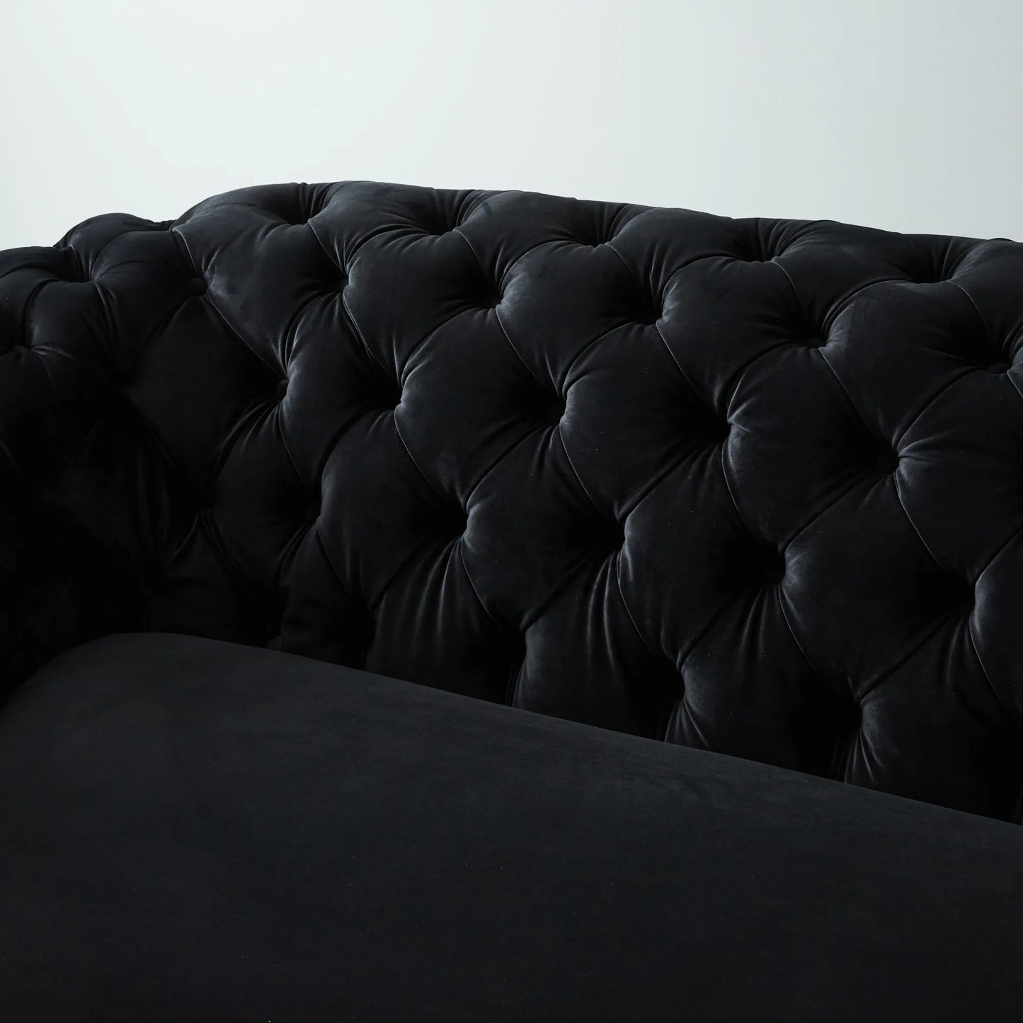 Luxurious Black Velvet 3-Seater Sofa - Black Nickel Legs