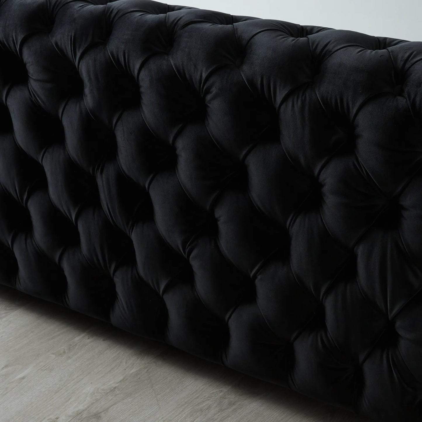 Luxurious Black Velvet 3-Seater Sofa - Black Nickel Legs