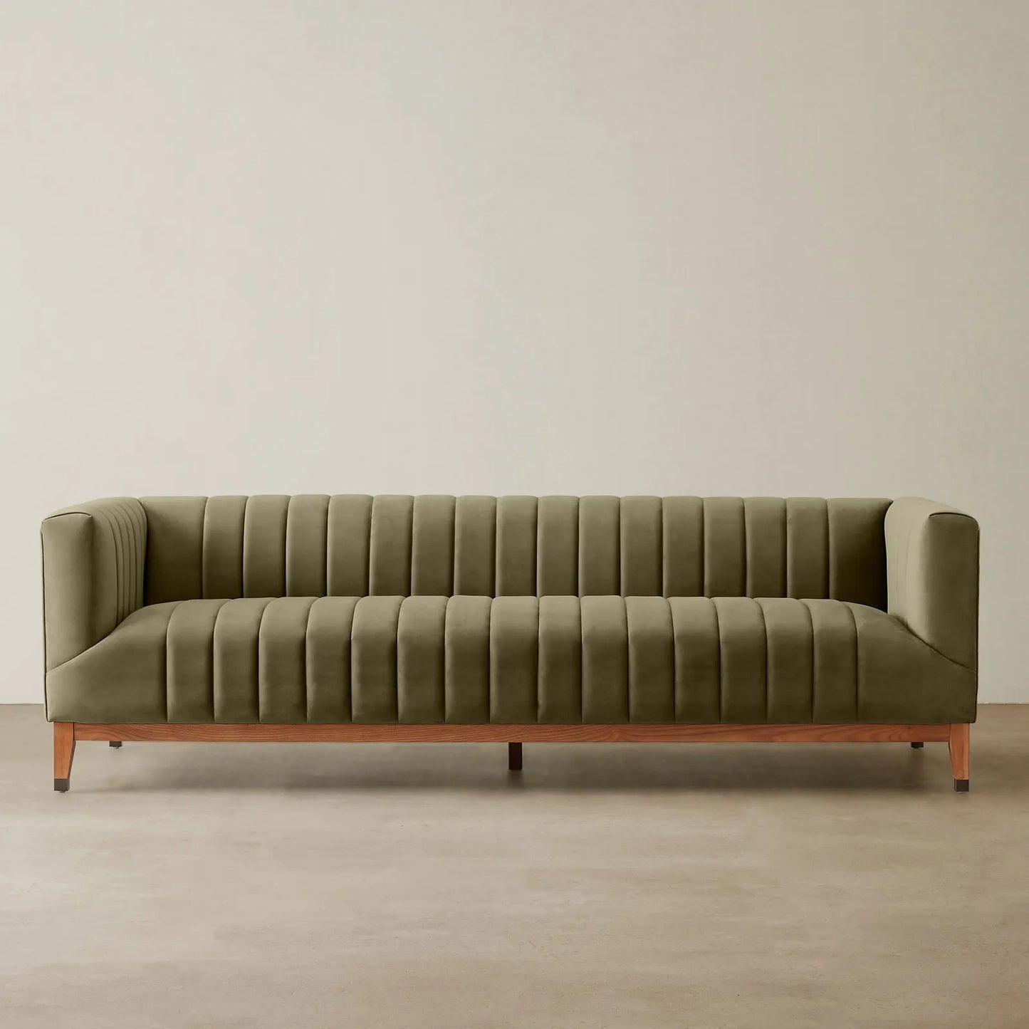 Olive Green Velvet 3-Seater Sofa