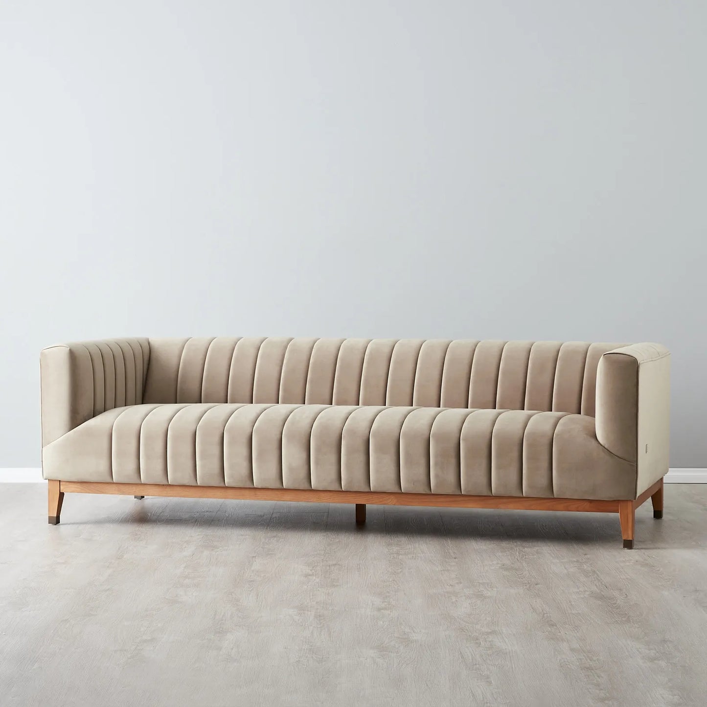 Beige Velvet 3-Seater Sofa