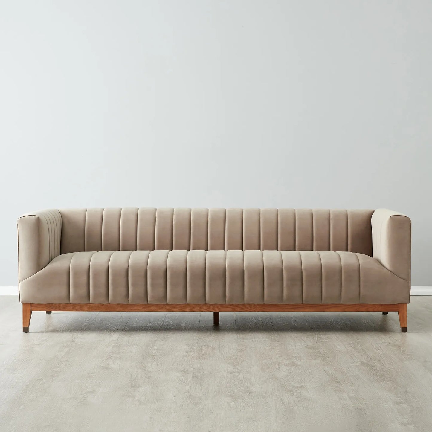 Beige Velvet 3-Seater Sofa