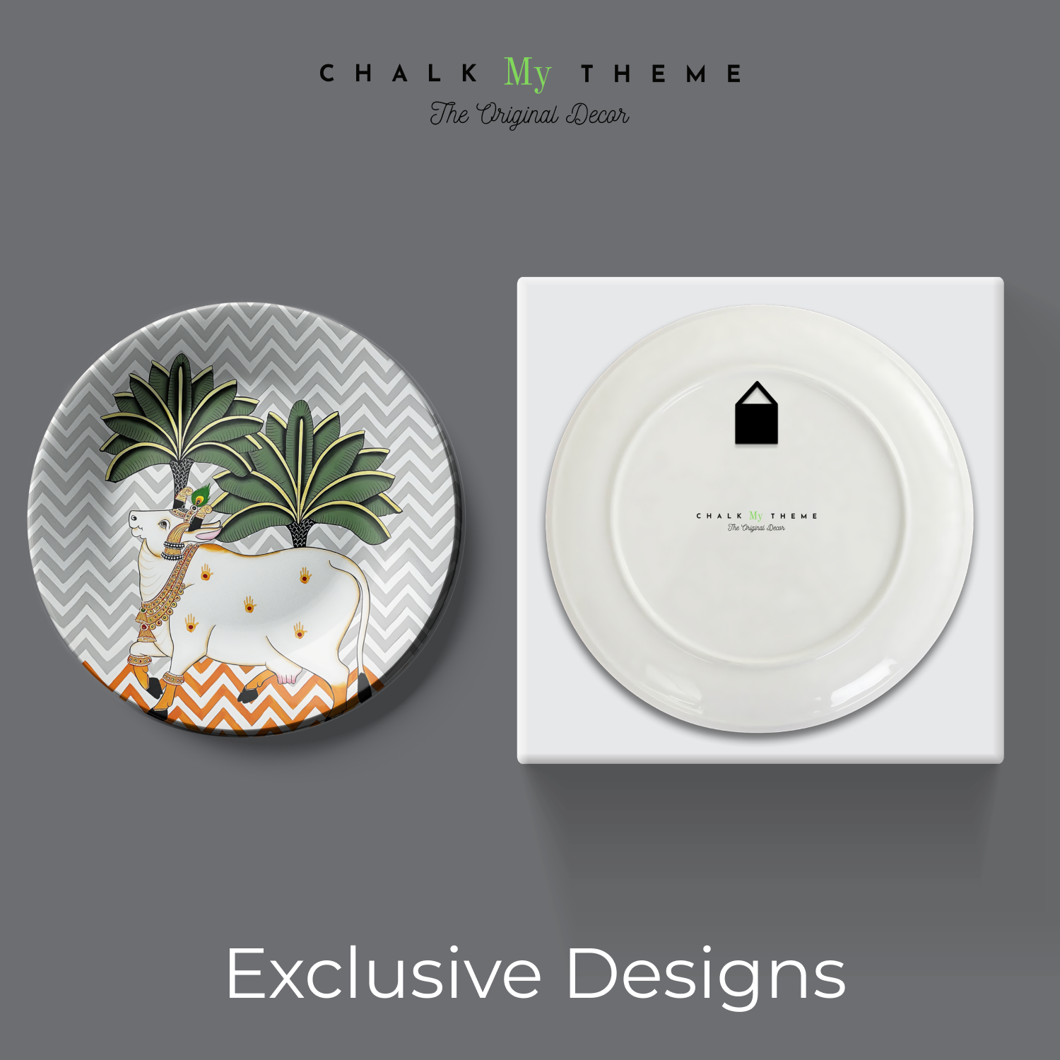 Unique ceramic wall hanging plates with Pichwai design 