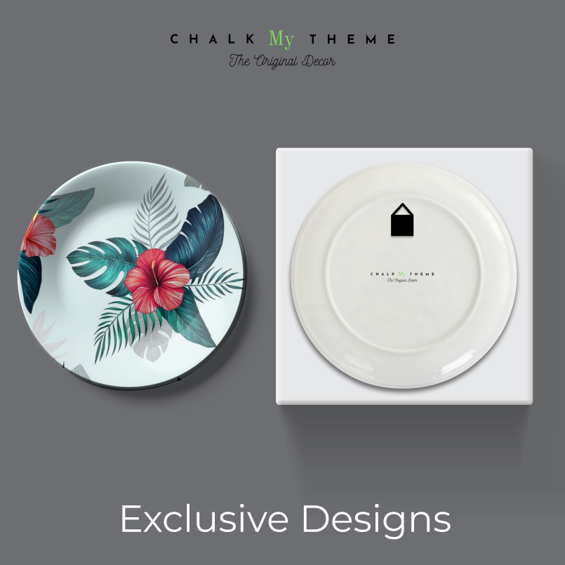 Tropical Leaf and Flower Ceramic Wall Plate Home Décor