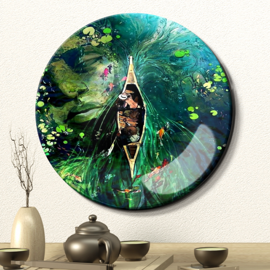 beautiful boat in kayak lake ceramic hanging plates on wall