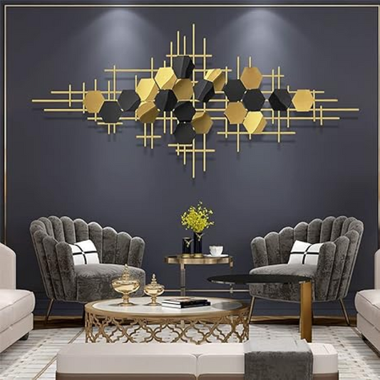 Black and Gold Multi Hexa Metal Wall Art