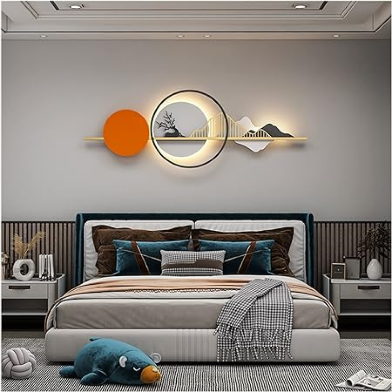 Nordic Mountain Deer Orange Lamp 3D Metal Wall Art