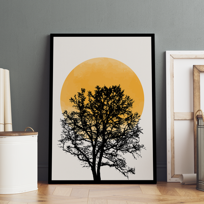 Sunset Boho Beige Wood Print Wall Art