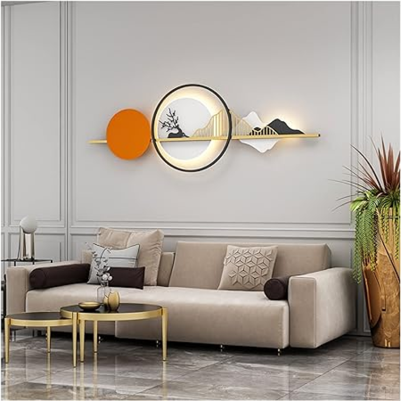 Nordic Mountain Deer Orange Lamp 3D Metal Wall Art