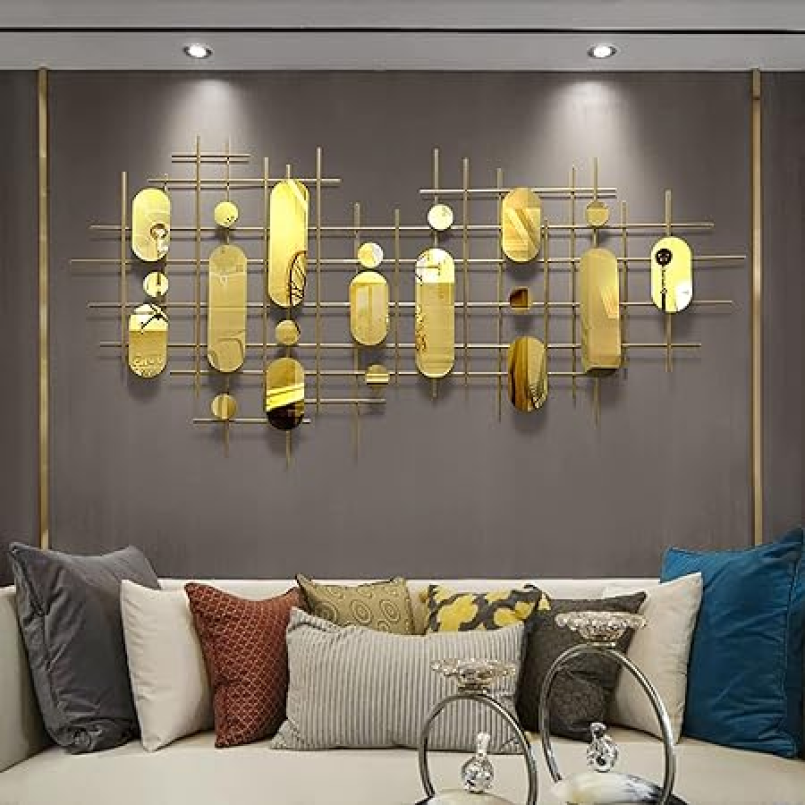 Asymmetrical Ovals Golden  Wall Sculpture Metal Wall Art