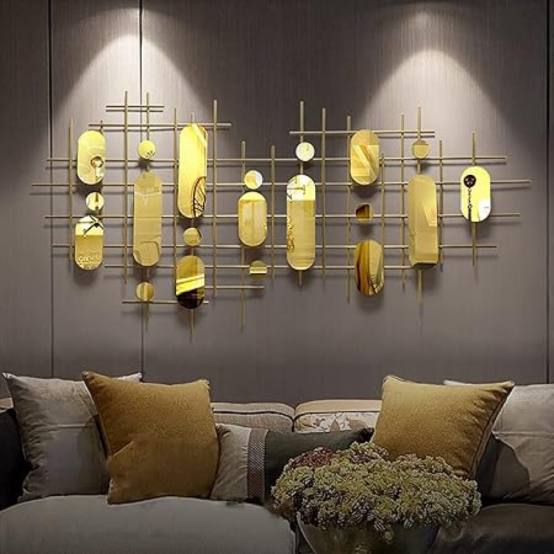 Asymmetrical Ovals Golden  Wall Sculpture Metal Wall Art