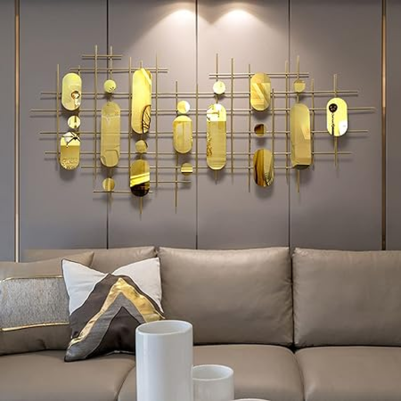 Asymmetrical Ovals Golden  Wall Sculpture Metal Wall Art