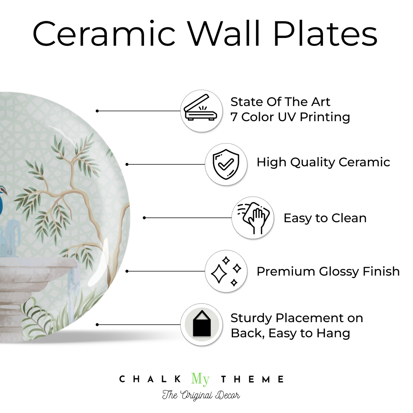 Exquisite portrayal of peacock on fountain ceramic wall hanging plates for business