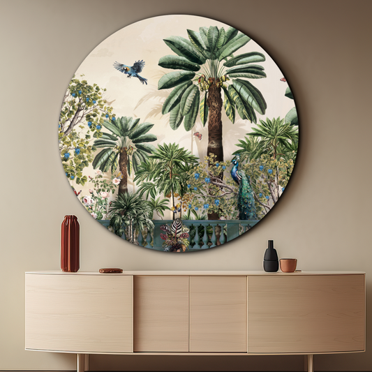 Tropical Natural Round Wood Print Wall Art 24 Inches