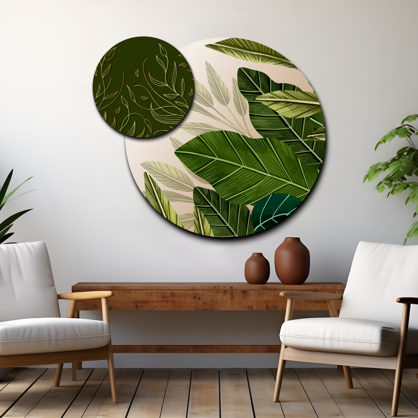 Tropical Leaves Round Wood Print Wall Art