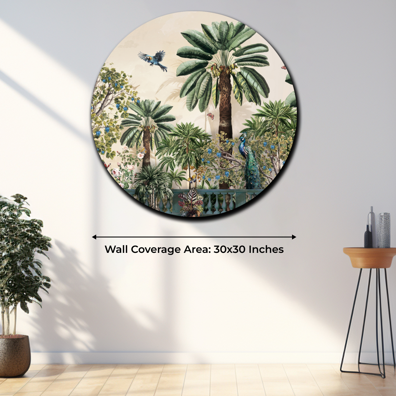 Tropical Natural Round Wood Print Wall Art 24 Inches