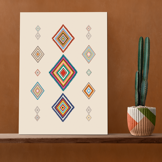 Geometric Diamonds Boho Wood Print Wall Art