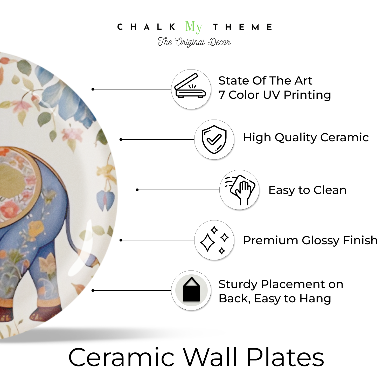 elephant blue color ceramic plates decorative wall