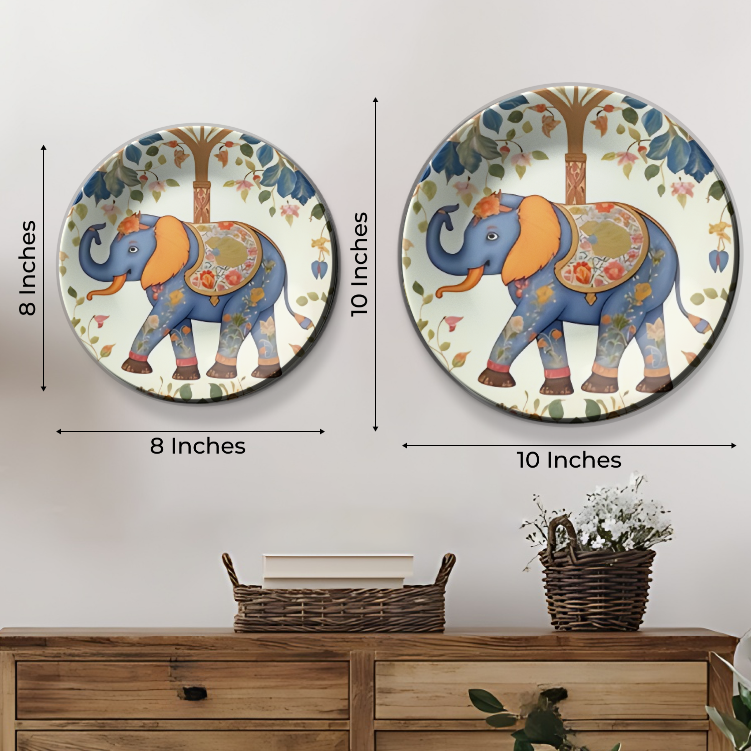 light blue elephant hanging plates wall decor