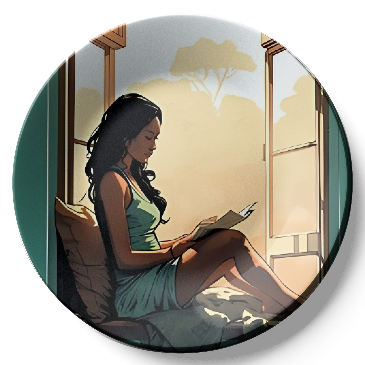 a woman finished reading a story decorative wall plates