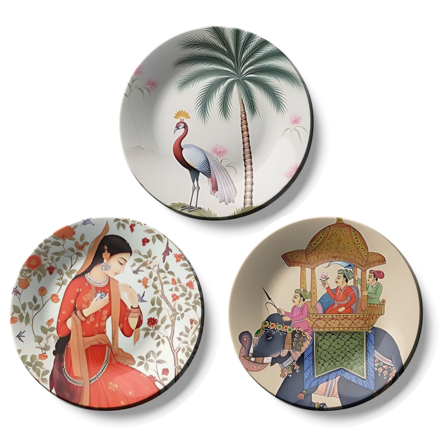 Handcrafted Set of 3 Assorted Nature and Culture Wall Plates 