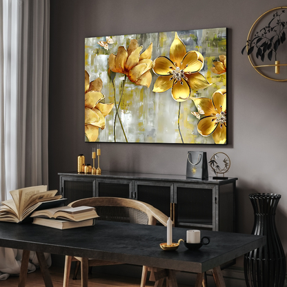 Flowers 3D Gold Art Luxury Wall Painting