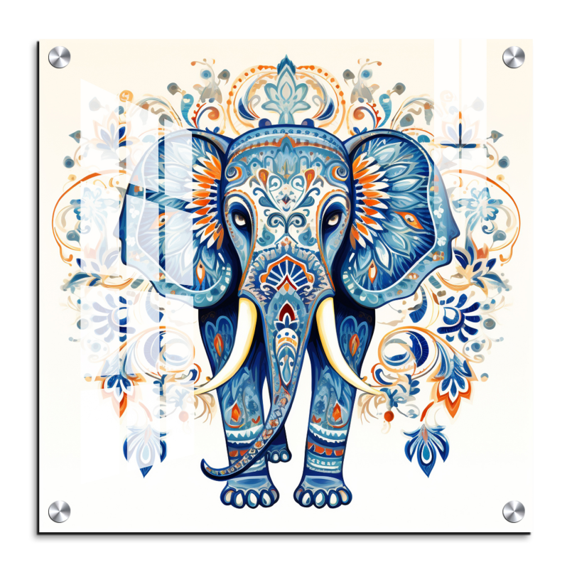 Elephant Mandala Wood Print Wall Art Blue