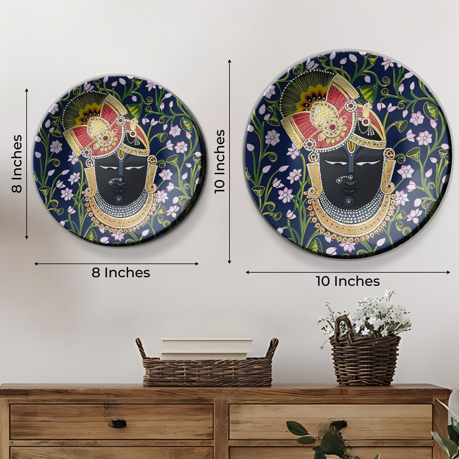 Shrinath Ji Blue and Pink plates wall decoratives