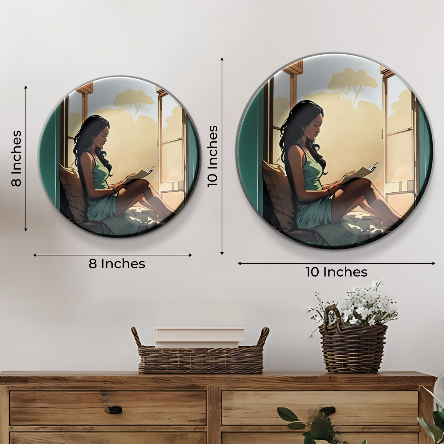 woman reading Near Window Story decorative wall plates