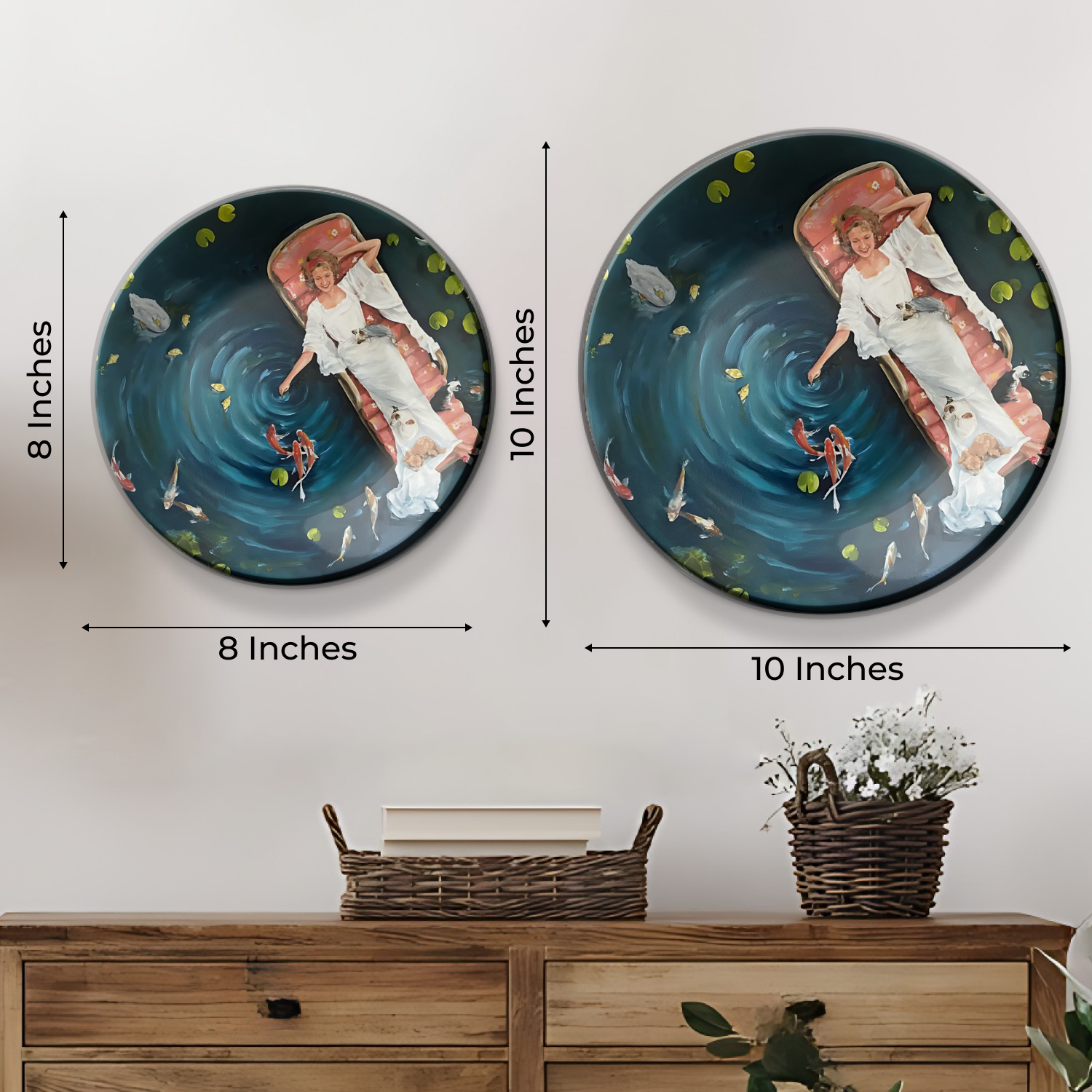 Tranquil wall plate featuring a water garden motif plates on wall