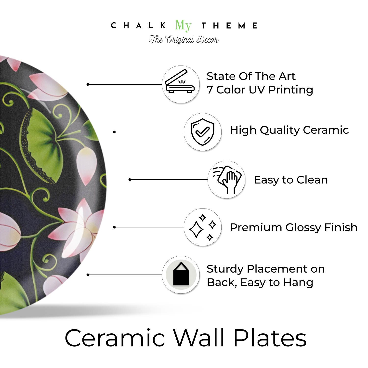 black plate pink lotus wall hanging plate for home decor