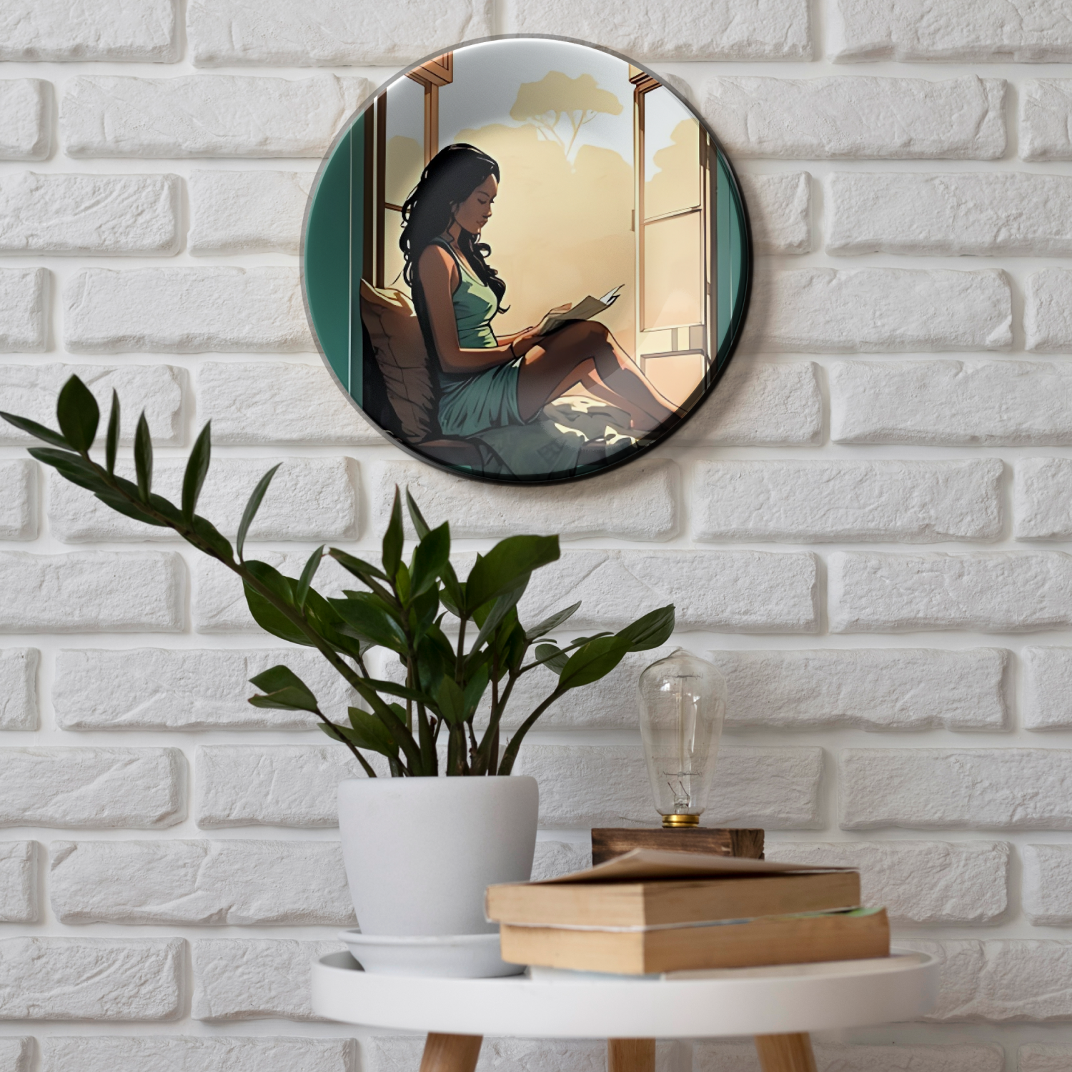 women reading a book traditional wall plate art