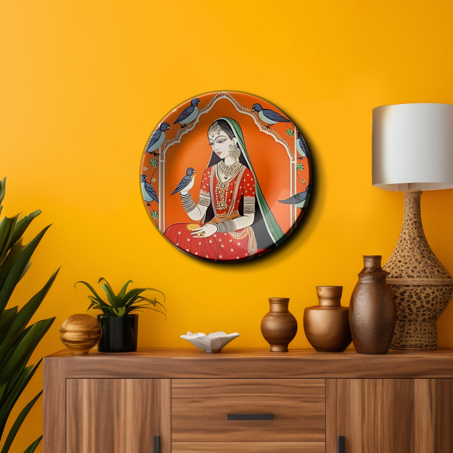 traditional women clothing ceramic plates wall decor