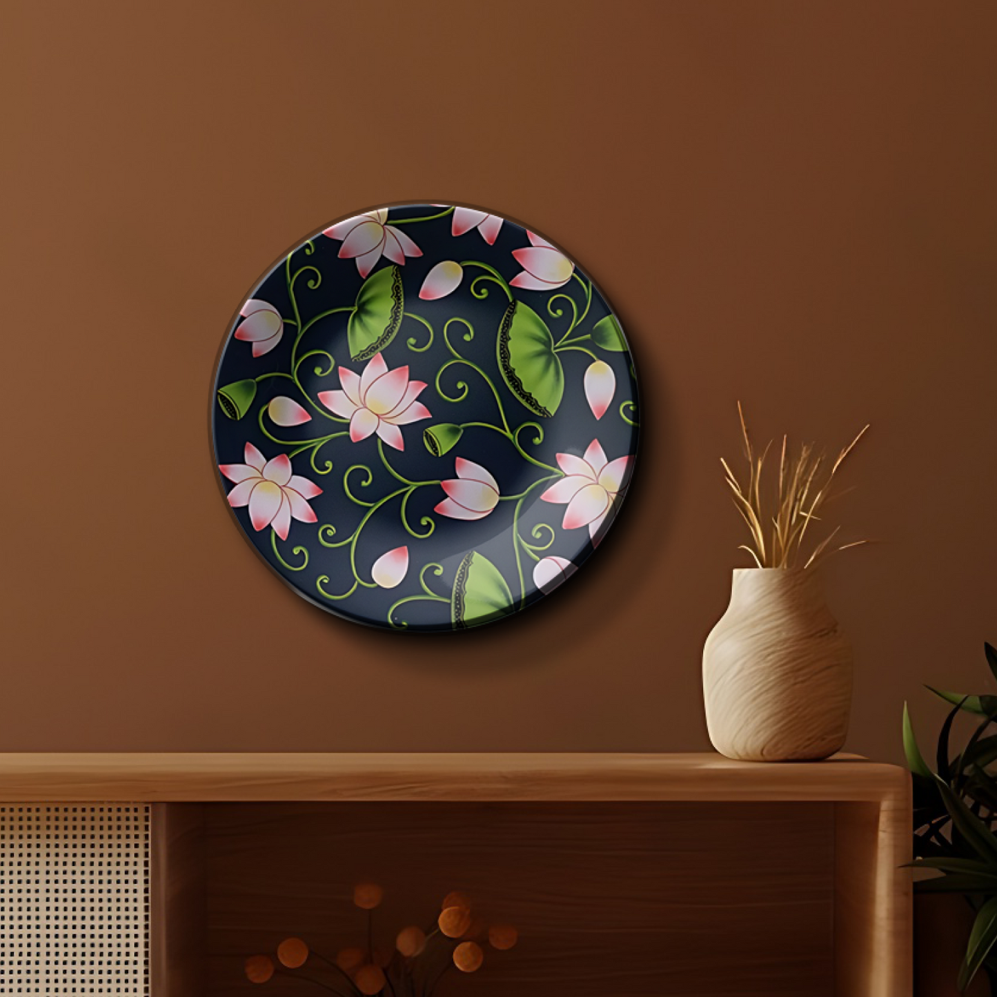  modern interior design pink lotus plate design on wall