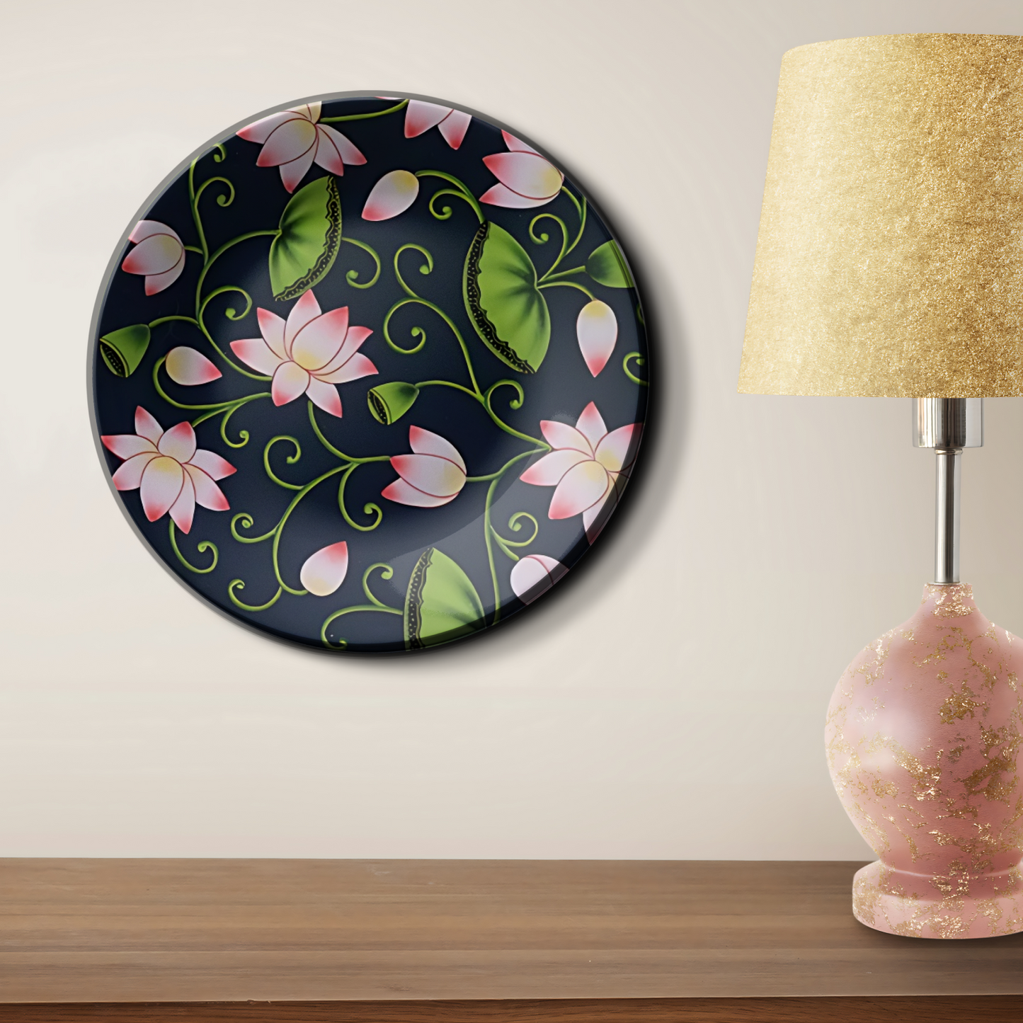 Unique combination of pink and black in ceramic wall decor plate