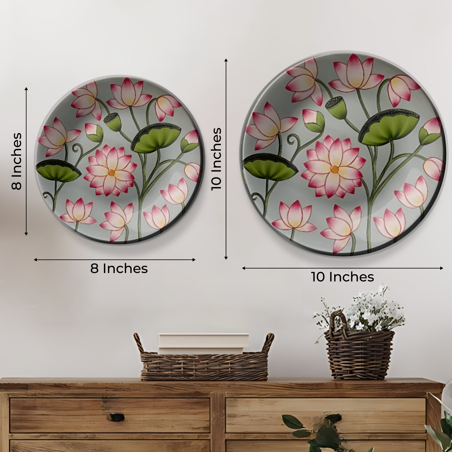 set of 3 Illustrations of Trees, Leaves, and Flowers wall decor plates