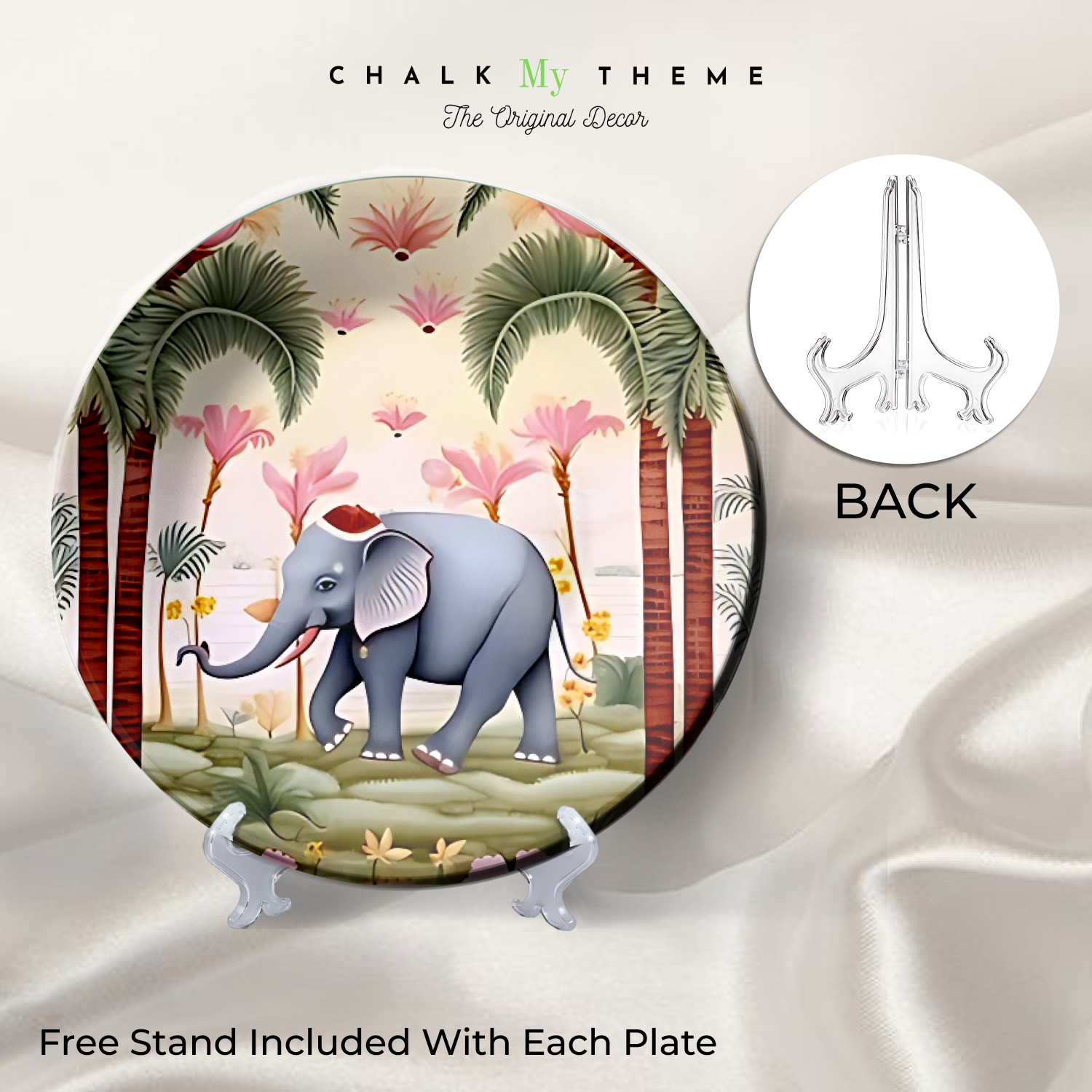 peaceful creamic elephant in garden hanging plates on wall