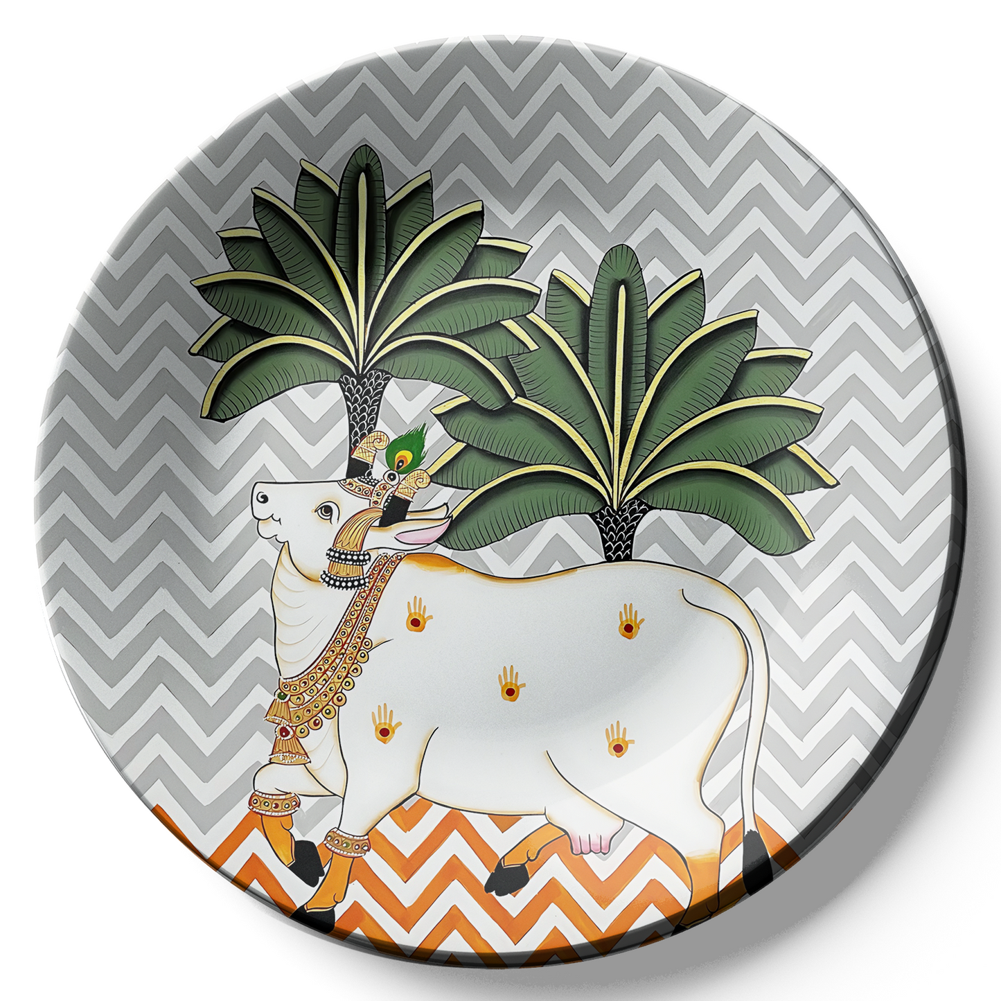 nature inspired Sacred Cow Grey Pichwai Ceramic Wall Plate