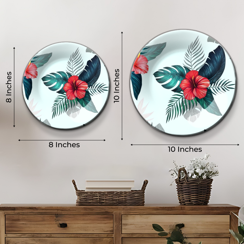 Tropical Leaf and Flower Ceramic Wall Plate Home Décor