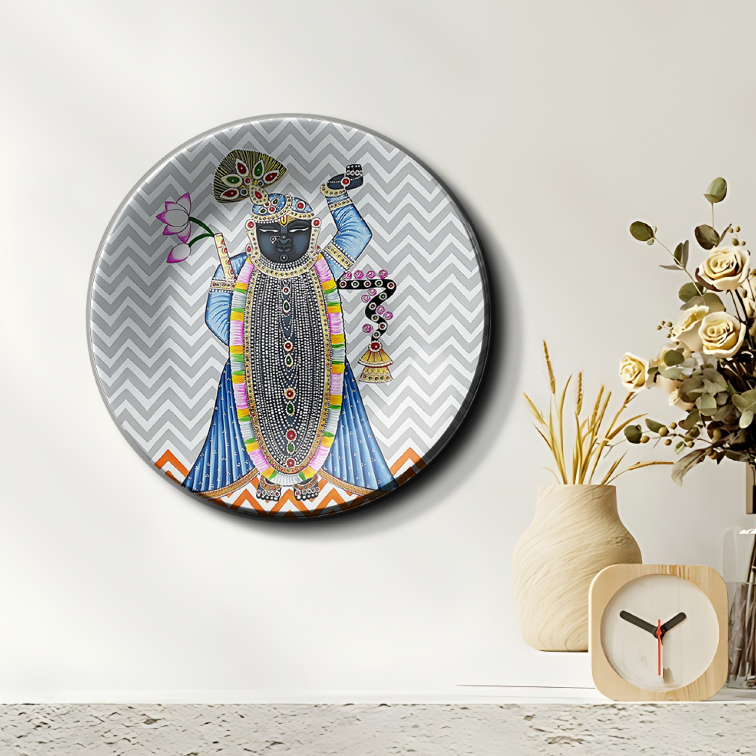 Traditional Pichwai-inspired Shrinath Ji wall plate for home decor