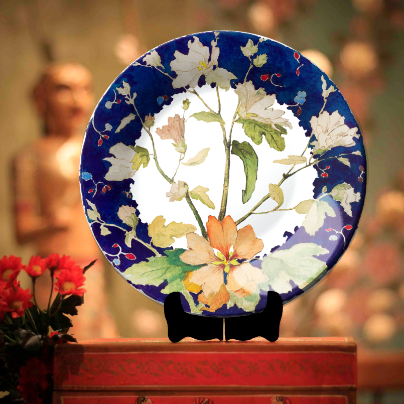 Luxury Blue and Orange Floral Design Ceramic Wall Plates