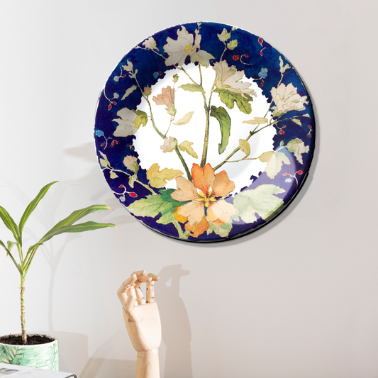 Luxury Blue and Orange Floral Design Ceramic Wall Plates