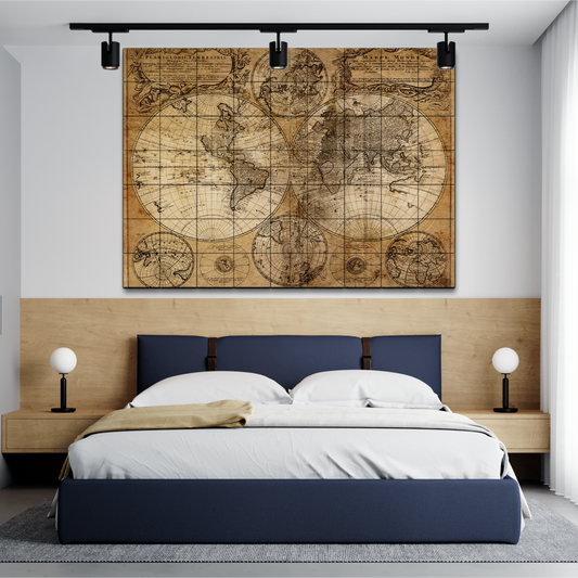 World Map Wood Print Wooden Wall Tiles Set