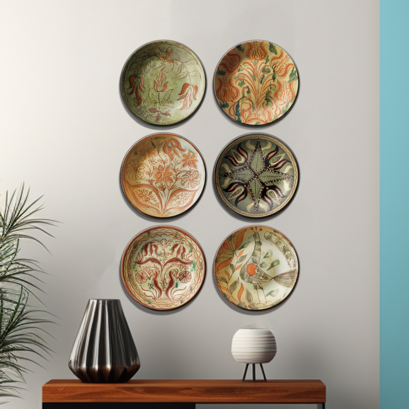 Elegant Set of 6 German Dish Art Wall Plates Décor for Country Cottage Interiors