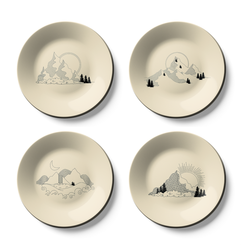 unique set of Landscape Minimalistic Art  wall plates 
