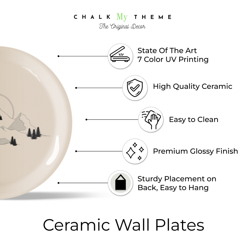 set of 4 mountains art decorative plates 