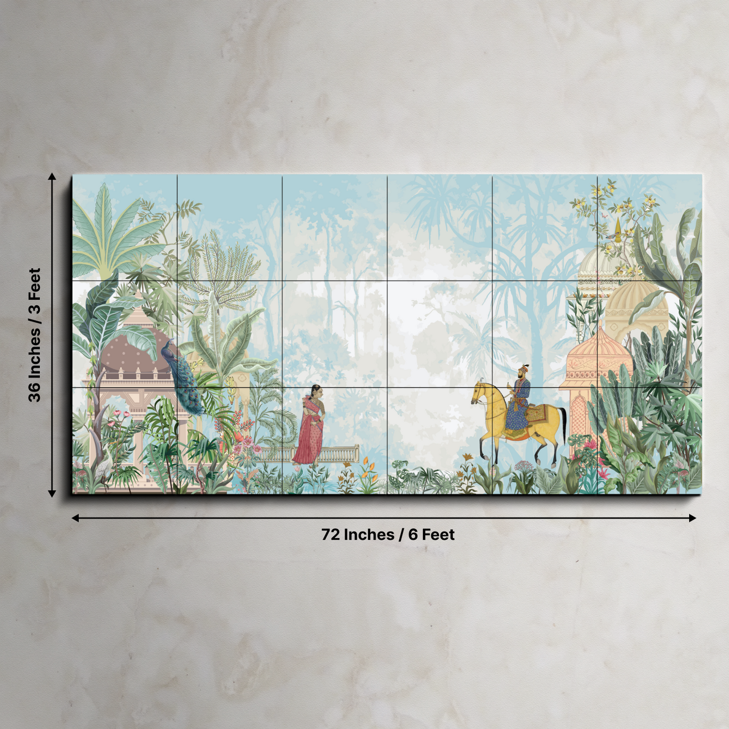 Emperor Riding Horse, Standing Woman In A Garden Wood Print Wooden Luxury Wall Tiles Set