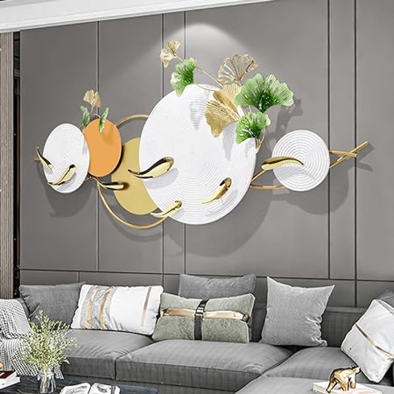 Swimming Fish & Leaf Ring High Quality Luxurious Metal Wall Art