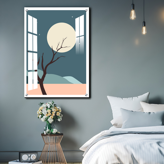 Night Boho Beige Wood Print Wall Art