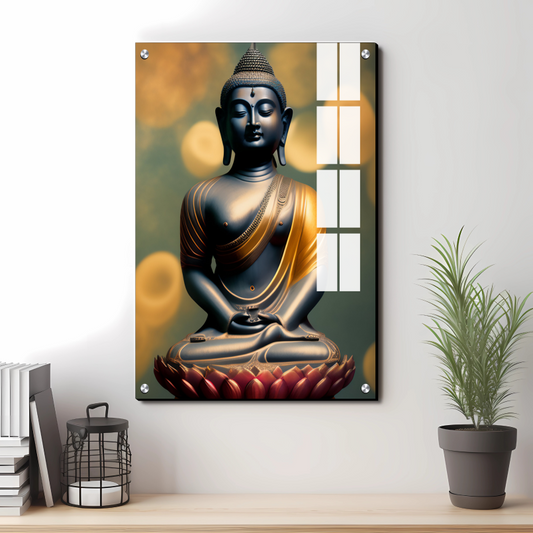 Buddha Meditating in Lotus Wood Print Wall Art