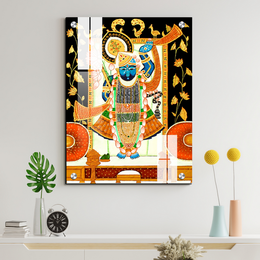 Shrinath Ji Pichwai Wood Print Wall Art Black & Gold